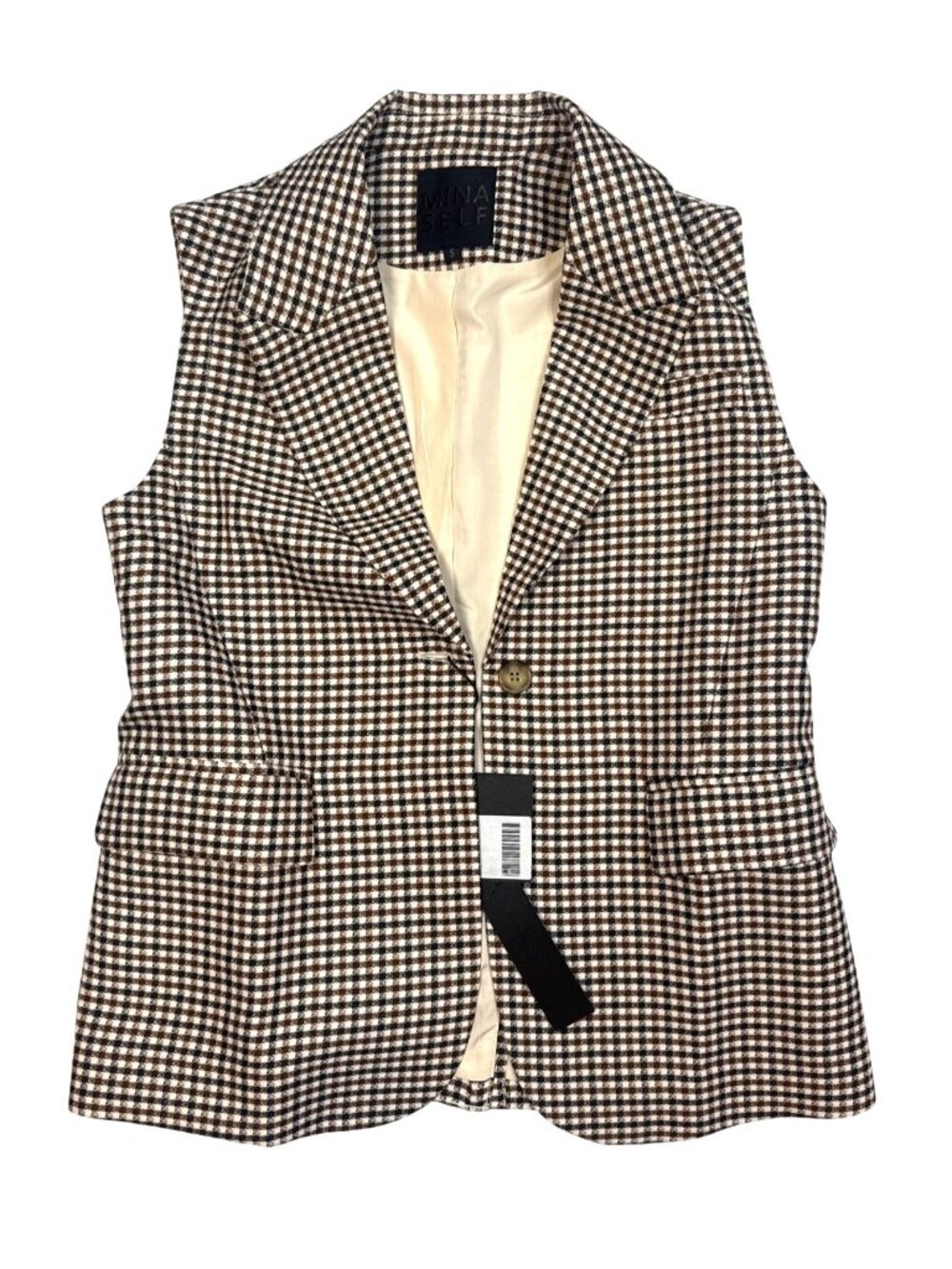 Plaid Sleeveless Blazer Vest With Button Closure Mina Self Size S Work Fall